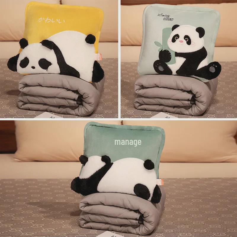 Polštářek/přikrývka 2 v 1 s kreslenou pandou: Kancelář, Auto a Domov