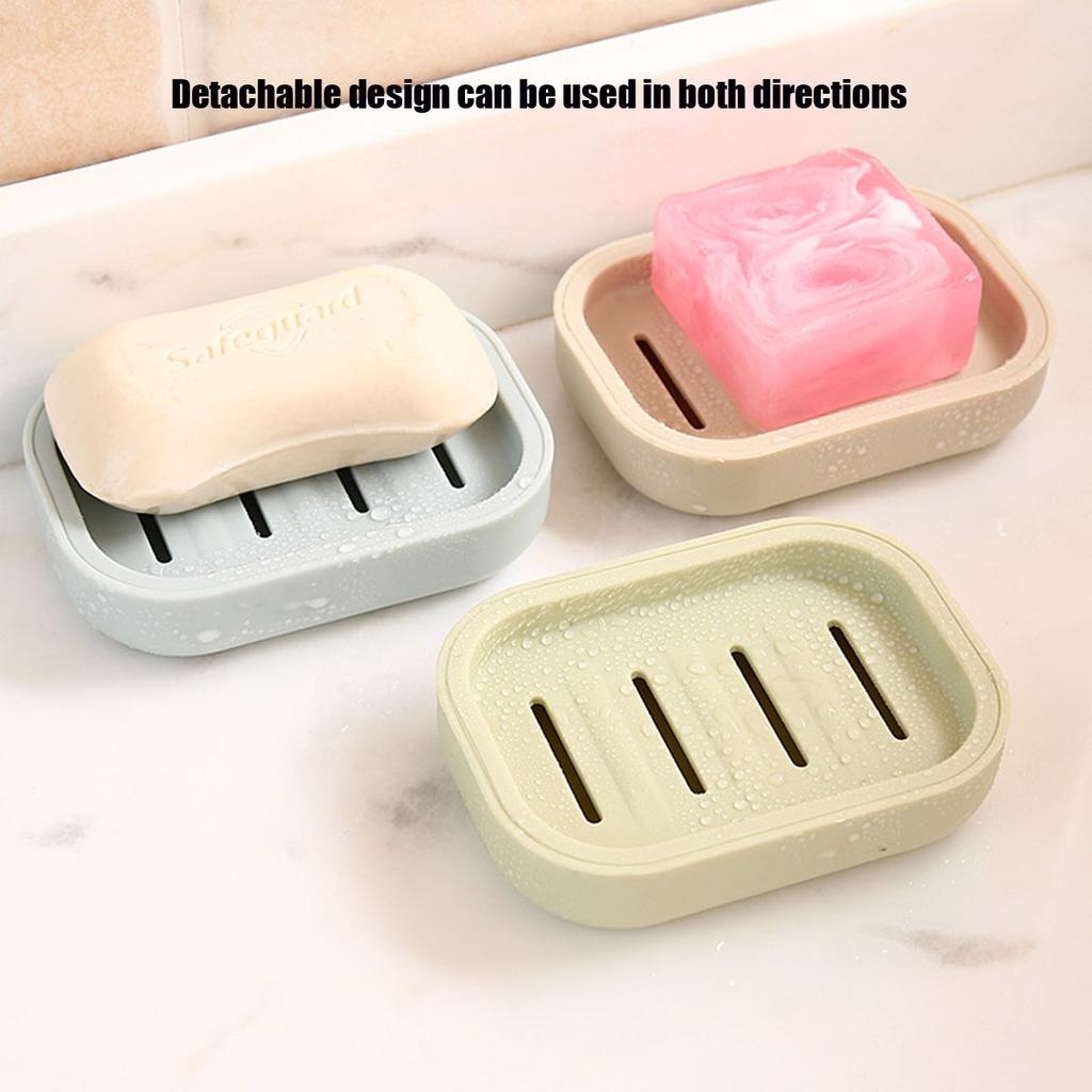 Portable Double-Layer Soap Dish with Drainage Cover Square Plastic Storage Box for Bathroom & Travel Use
