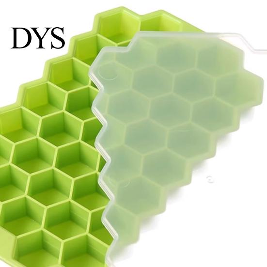 Capped Ice Cube Tray 37 Cavity Honeycomb BPA-Free Slow-Melt Reusable Small Mold Cubes with Lid Easy Release Silicone Maker for Freezer