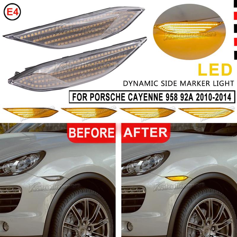 2Pcs For Porsche Cayenne 958 92A 2010-2014 Dynamic LED Side Marker Lights Turn Signal Blinker Indicator Lamps OEM#95863107100