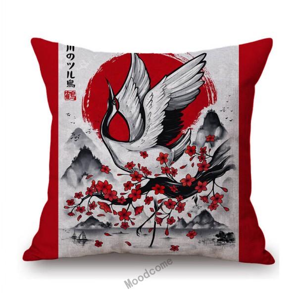 Japanese Ink Painting Geisha Samurai Spirit Tattoo Black Red Sakura Sushi Store Decoration Throw Pillow Case Linen Cushion Cover