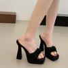Fashion 2025 New Stylish Bow Knot Super High Heel Slippers Women Chic Thick Sole Square Toe Sandals Ladies Party Slip On Platform