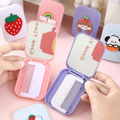 2-In-1 Makeup Mirror with Comb Foldable Portable Travel Distortion Free Handheld Cartoon Mini Vanity Mirror Women Girls Birthday Gift