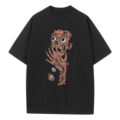Sommer T-Shirt Baggy Style Atmungsaktiv Bedruckt Reine Baumwolle Schalmuster Schwerer Komfort Überschnittene Schulter Herren Damen Oberteile