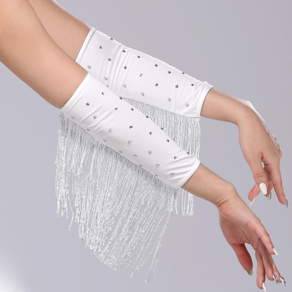 

Performance Stage Women s Arm Sleeves Flash Fringe Rhinestones Wrist Sleeves Women срібний/білий