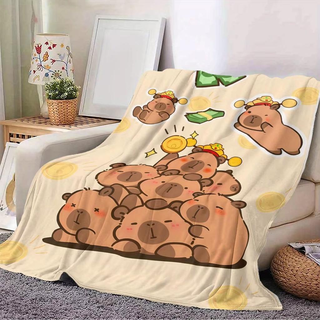 Kawaii Capybara Blanket Throw Blanket Flannel Fabric Cozy Sofa Bed Blanket for Home Decor Party Gift Soft Warm All Season Use