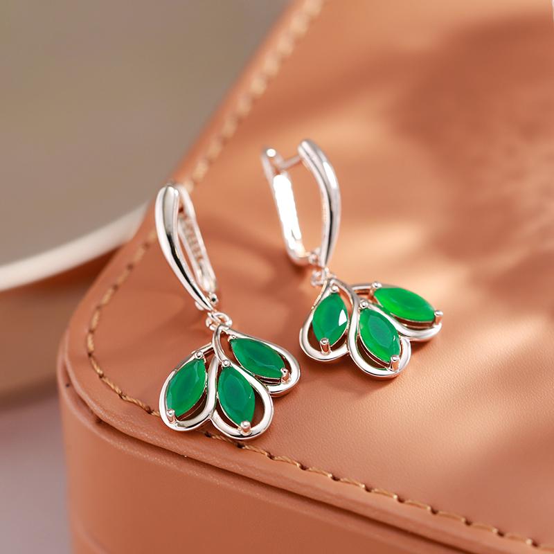 Kienl New  Rose Gold Color Long Drop Earrings Green Natural Zircon Flower Vintage Earring Women High Quality Daily Jewelry