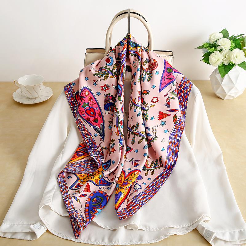 

35.43 Geometric Pattern Square Scarf Imitation Silk Satin Shawl Thin Summer Sunscreen Bandana Outdoor Handbag Decoration Scarf