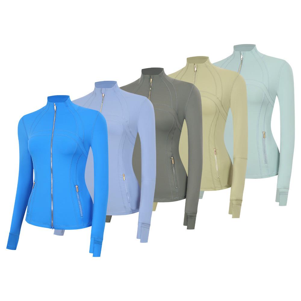 Lulu Women's Slim Fit Stand Collar Yoga Jacket with Gold Zipper – Long Sleeve Sports Fitness Outerwear