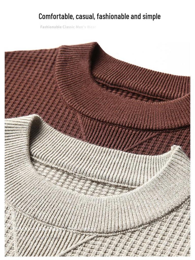 Men's Douyin Bestseller Autumn/Winter Knitwear: Trendy Round Neck Solid Color Jacquard Thick Sweater