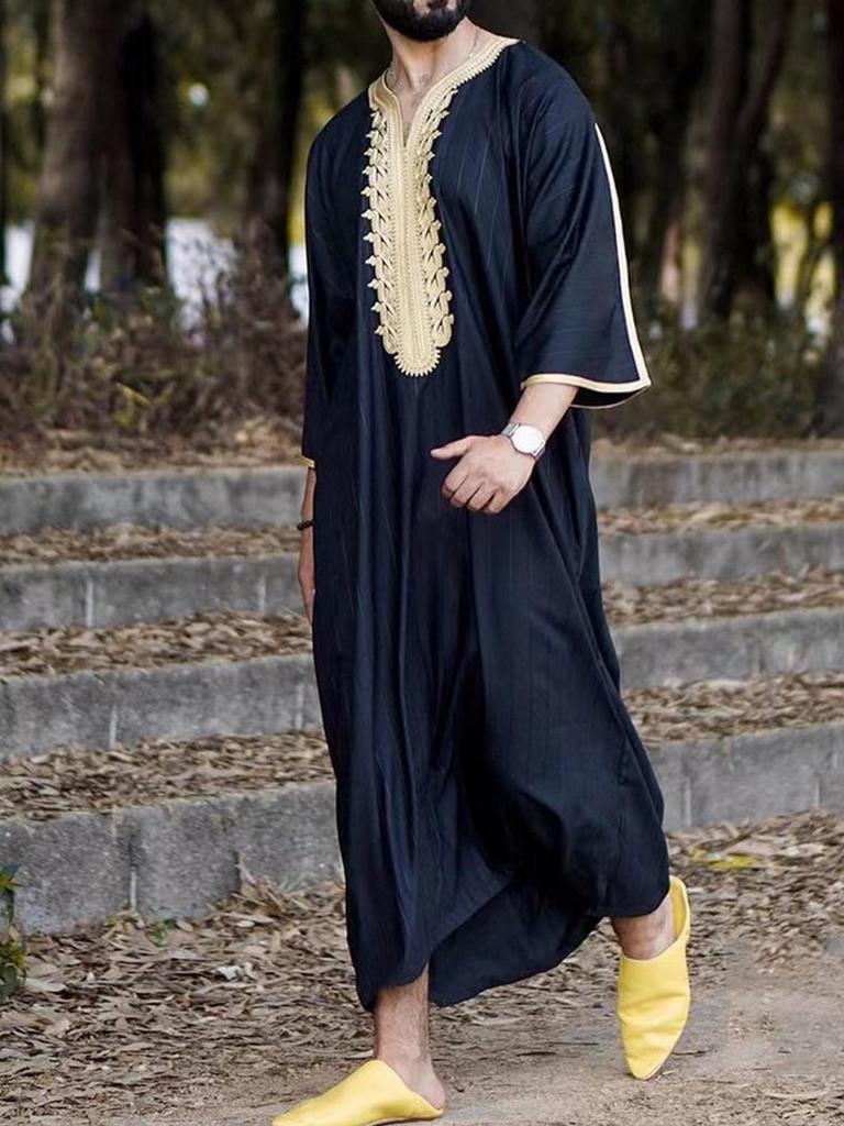 Men's Ethnic Striped Embroidered Long Shirt