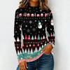 Women's Casual Knit Long Sleeve T-Shirt with High Neck Christmas Print