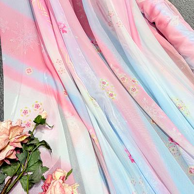 100*150cm Feeënverloop Kleur Chiffon Stof Antieke Stijl Bloemen Gedrukt Tule Stof DIY Hanfu Rokken Jurk Podiumkostuum