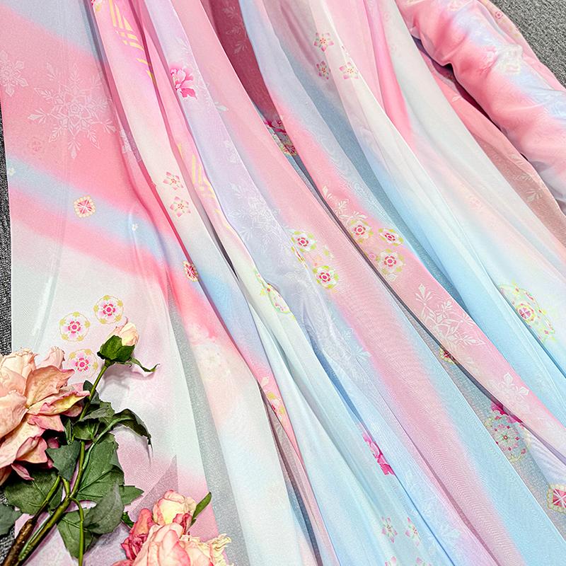 100*150cm Fairy Gradient Color Chiffon Fabric Ancient Style Flowers Printed Tulle Fabric DIY Hanfu Skirts Dress Stage Costume