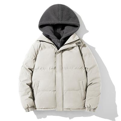 Neujahr neuer gefälschter zweiteiliger Baumwollmantel Herren trendiger lockerer verdickter Polarfleece mit Kapuze Brotmantel einfache Baumwolljacke