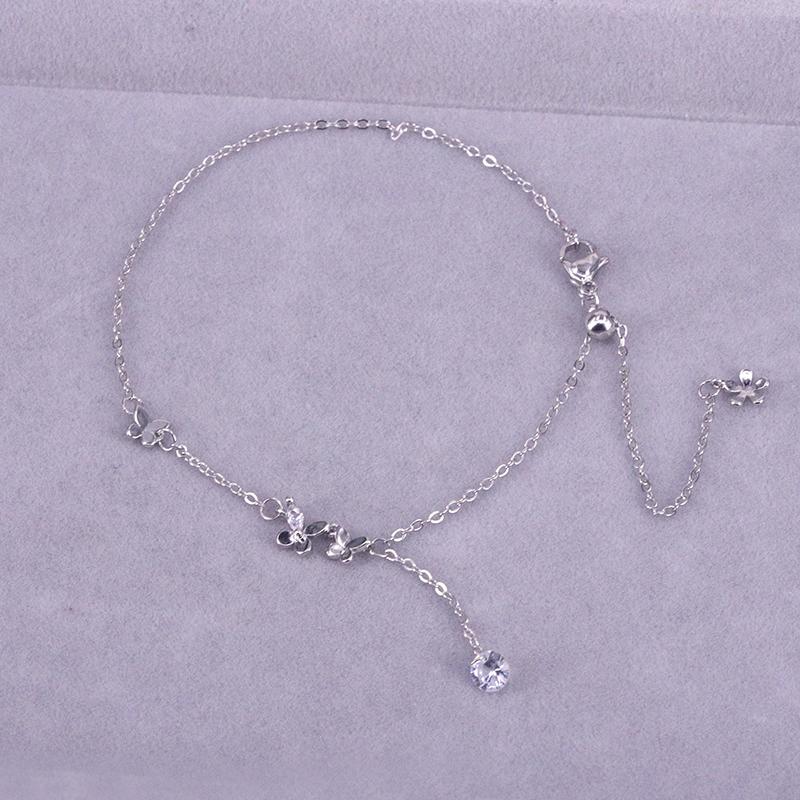 925 Silver Butterfly Anklet for Women Delicate Zircon Tassel Bracelet Summer Jewelry Dropship