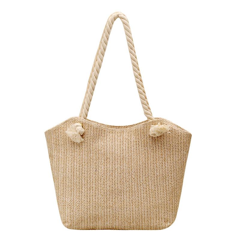 

Fashionable Large-capacity Single-shoulder Tote Bag and Fresh Underarm Woven Handbag бежевий