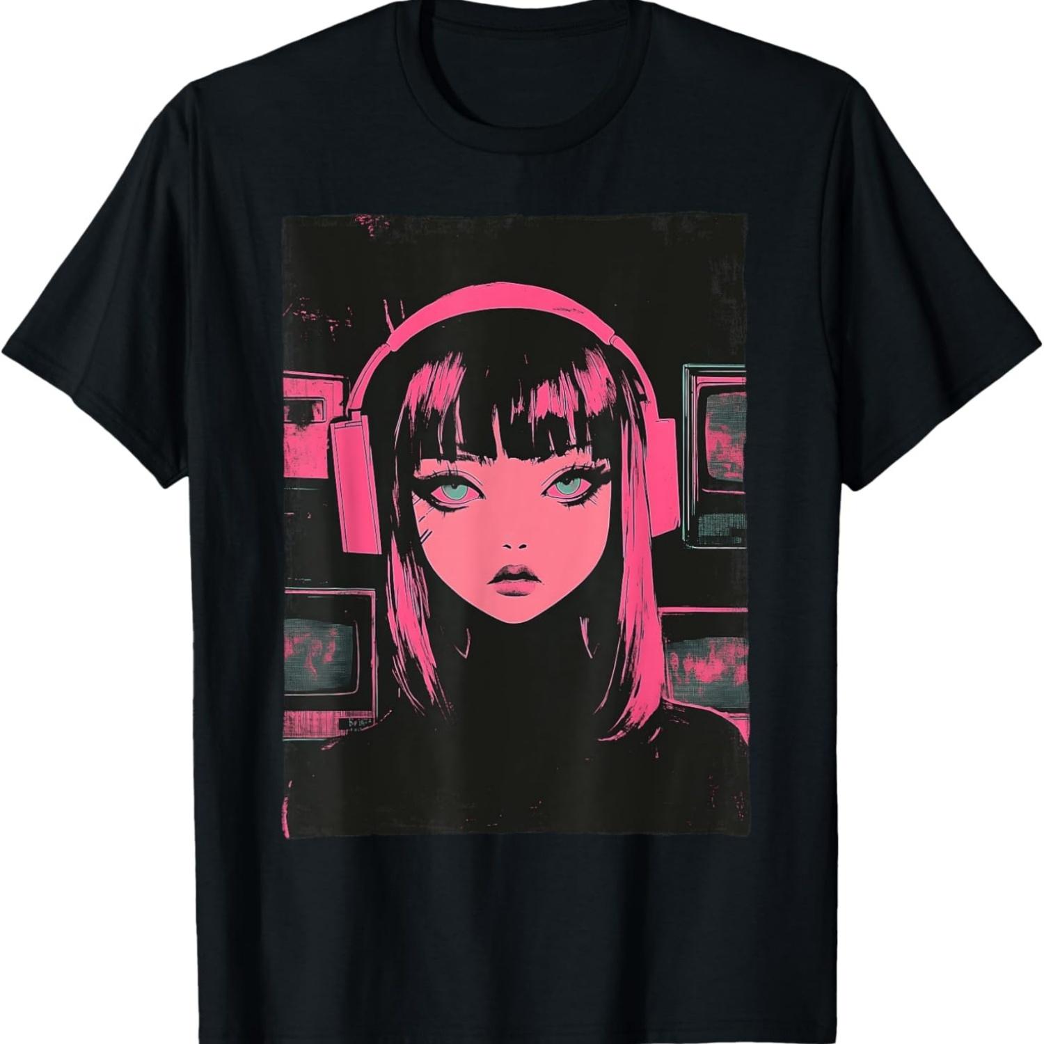 Cute E-girl Anime Vaporwave Cyber Goth Distressed Grunge T-Shirt S чёрный