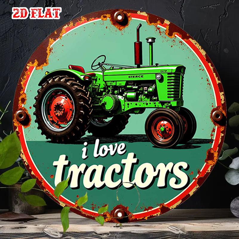 Rustic Charm Farm Life Round Aluminum Sign Tractor Metal Wall Decor X Inch