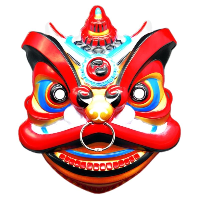 

Chinese Lion Dance Costume Mask Theatrical Mask Full Face Mask Halloween Cosplay Mask For Women Men Cosplay Photography червоний