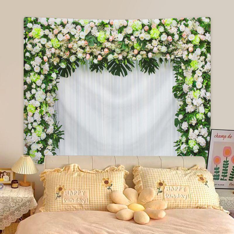 Pastoral Rose Flower Tapestry Spring Tapestry Background Cloth HD Hanging Cloth Tapestry Home Decor Home Decor with Install Fittings