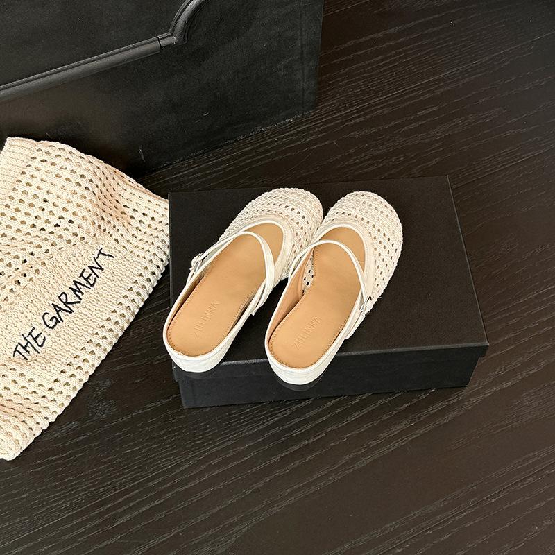 Inner Height Increase of 5cm~ 2025 Summer New Outer Wear Woven Hollow Retro Mary Jane Shoes Niche Single Shoes Women