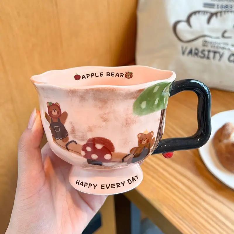 Hand Pinched Irregular Cartoon Ceramic Mugs Retro Coffee Cups Household Office Cute Breakfast Comfortable Handle Souvenir Gifts