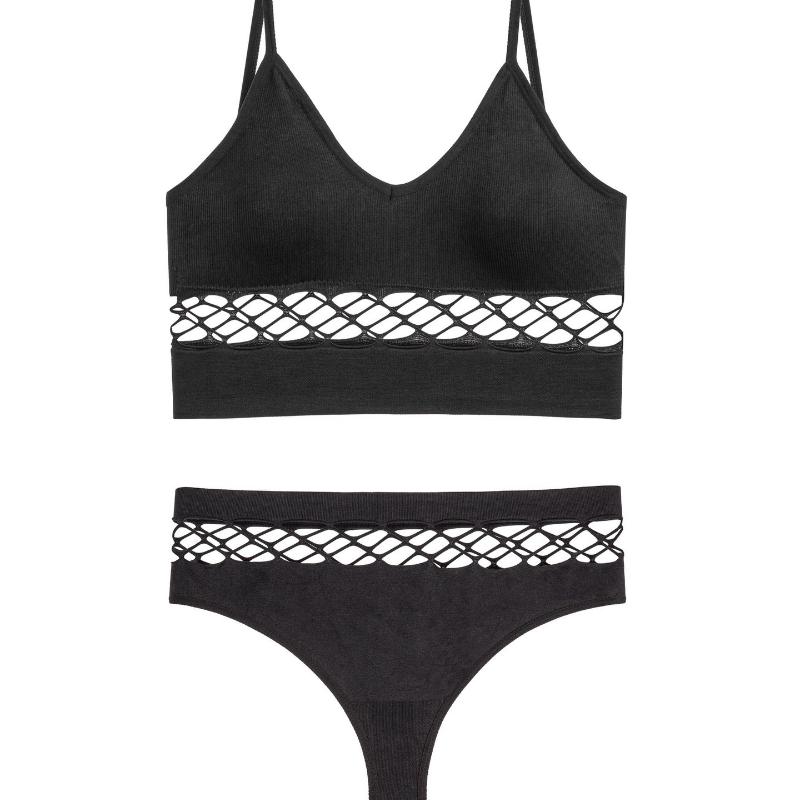 Hollow Underwear Set for Women with Small Breasts Push Up Bra Without Rims Plus Size Sports Camisole