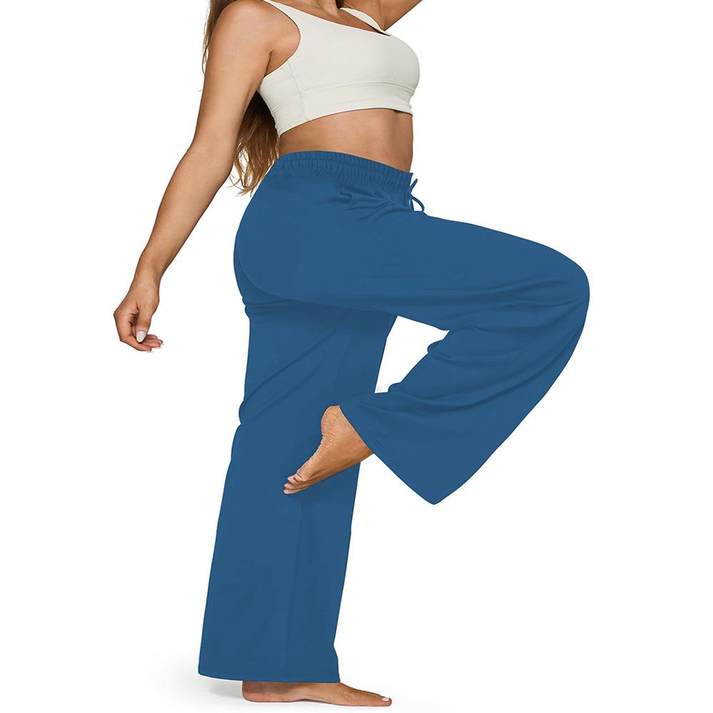 Plus Size Wide-Leg Straight-Leg Casual Pants with Pockets Women's Loose Drawstring Wide-Leg Pants