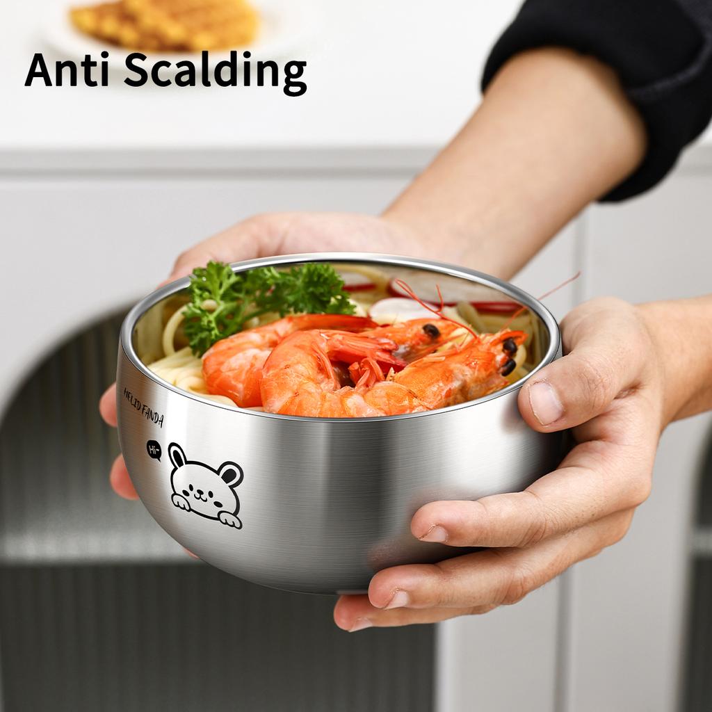 WORTHBUY 380/500ML 316 Stainless Steel Bowl Double-layer Children Rice Bowl Cute Tableware Kindergarten Anti Scalding Soup Bowl