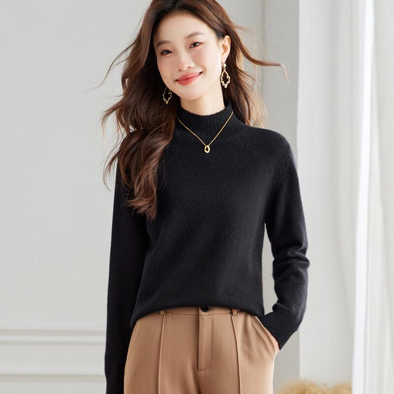 Women's Srcr Pure Wool Semi-High Collar Thick Knit Sweater