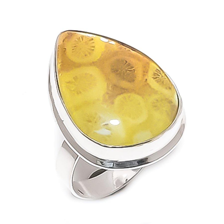 

Ископаемый аммонит Драгоценный камень Ювелирное изделие Кольцо из стерлингового серебра 925 пробы Размер 8.5