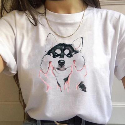 Cute Husky Print Women T-shirts Summer Short Sleeve O-Neck Funny T Shirt Plus Size Hot Tops Female Clothes