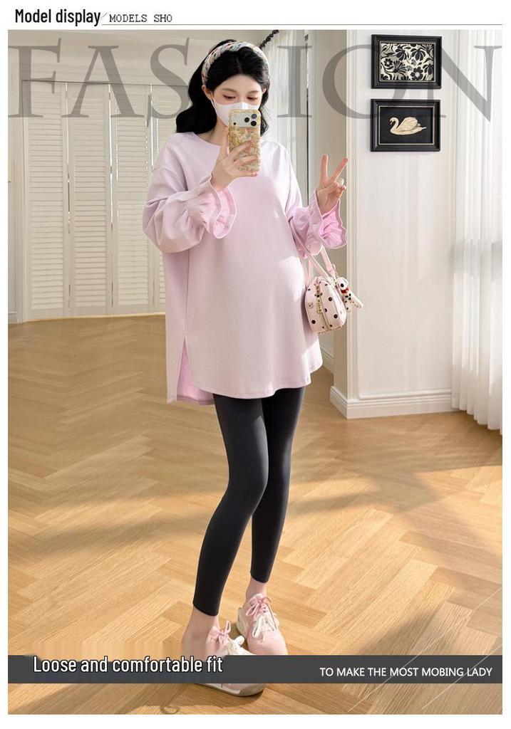 2026 Trendy Plus Size Maternity T-Shirt - Loose Fit, Casual Spring/Autumn Fashion for Moms