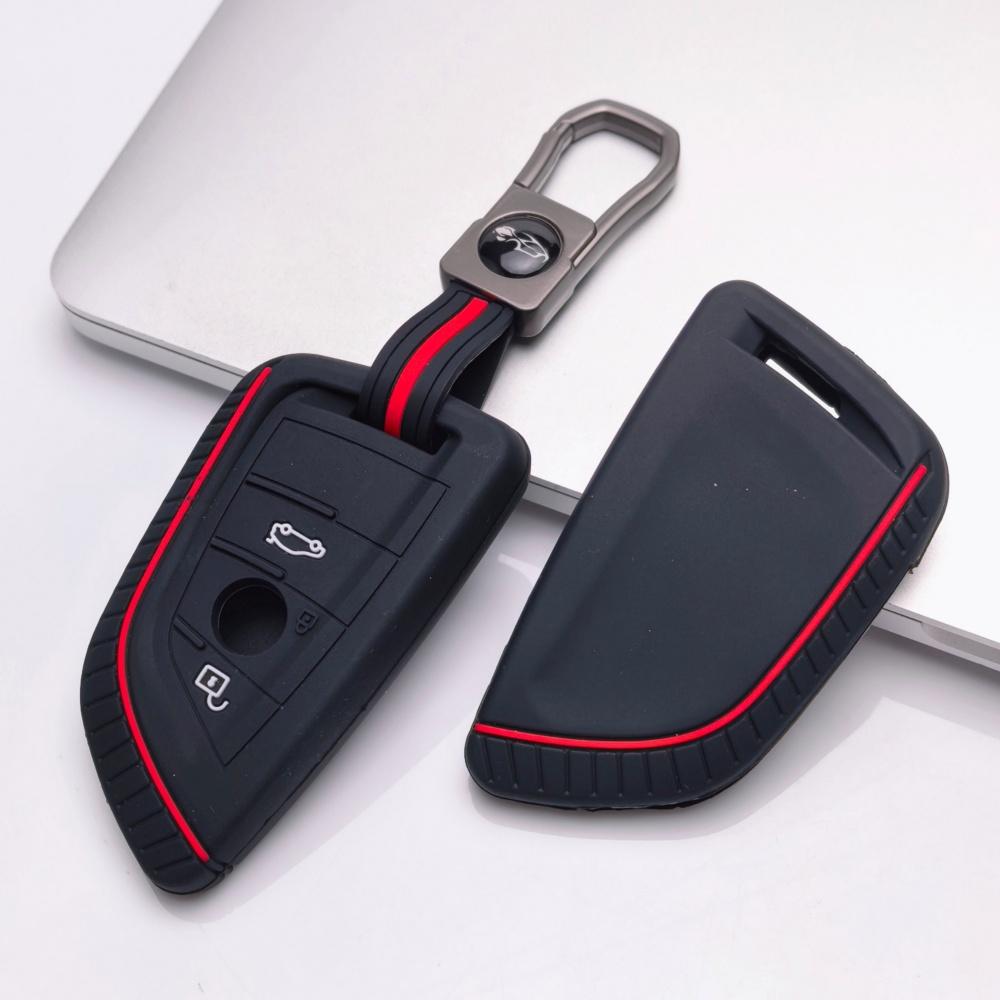 Silicone Key Fob Cover with Keychain for BMW 1 2 3 4 5 6 7 Series X1 X2 X3 X4 X5 X6 X7 M5 M6 GT3 GT5 Smart Remote Key Soft Protective Case Fits
