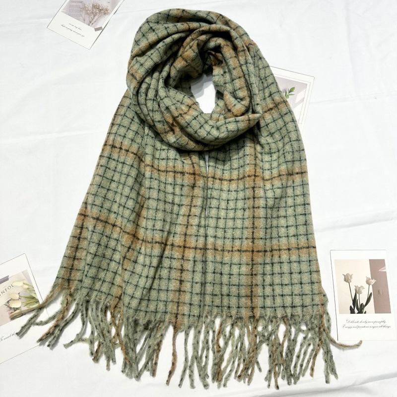 Plaid Scarf Women's Autumn and Winter Fashion New Versatile Long Tassel Shawl Korean Style Student Retro Warm Scarf