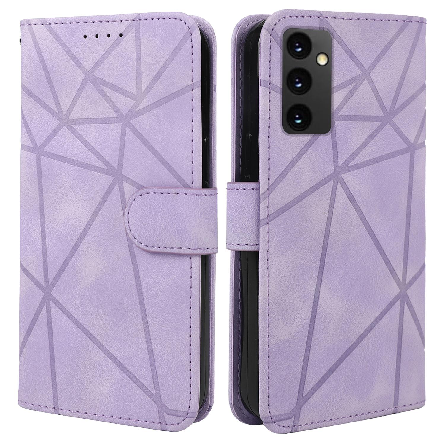 

For Samsung Galaxy A16 5G/A16 4G Stand Case Line Pattern Leather Phone Cover Purple