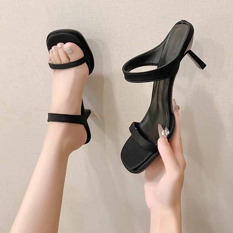 Shoes for Women 2025 New Summer Outdoor Modern Slippers Fashion Stiletto Peep Toe Square Toe High Quality Women's Slippers