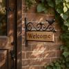 Bird Welcome Sign Mini Sign, Retro Carved Wooden Panel with Iron Frame Wall Vintage Decoration Mounting for Outdoor Porch Courtyard Gates Fences,