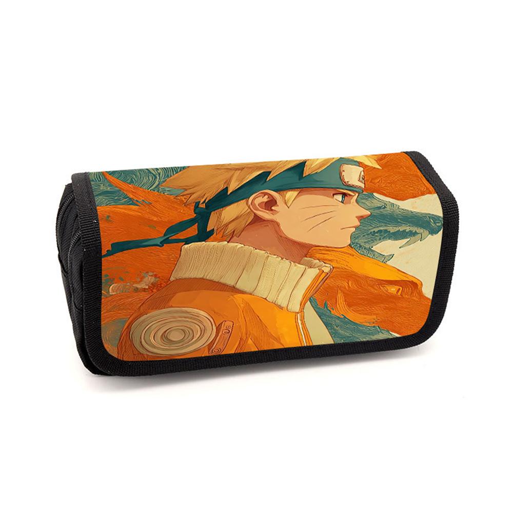 NARUTO Cartoon Anime Pencil Box Double Layer Flip Pen Case Lightweight Stationery for Kids School Daily Use,Boys&Girls Ages 5-11