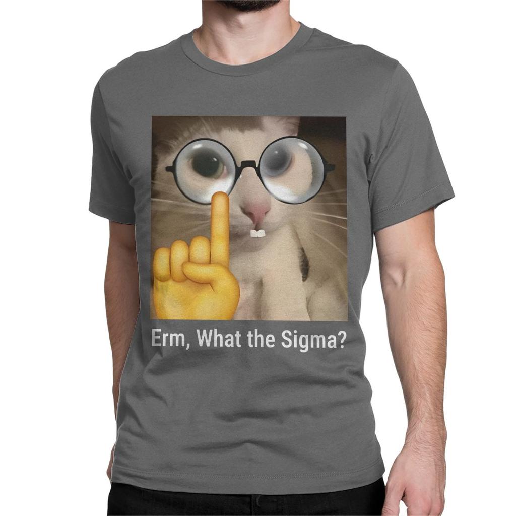 Erm What The Sigma T Shirt Men Women Pure Cotton Awesome TShirt Round Neck Funny Meme Cat Tees Short Sleeve Tops Classic
