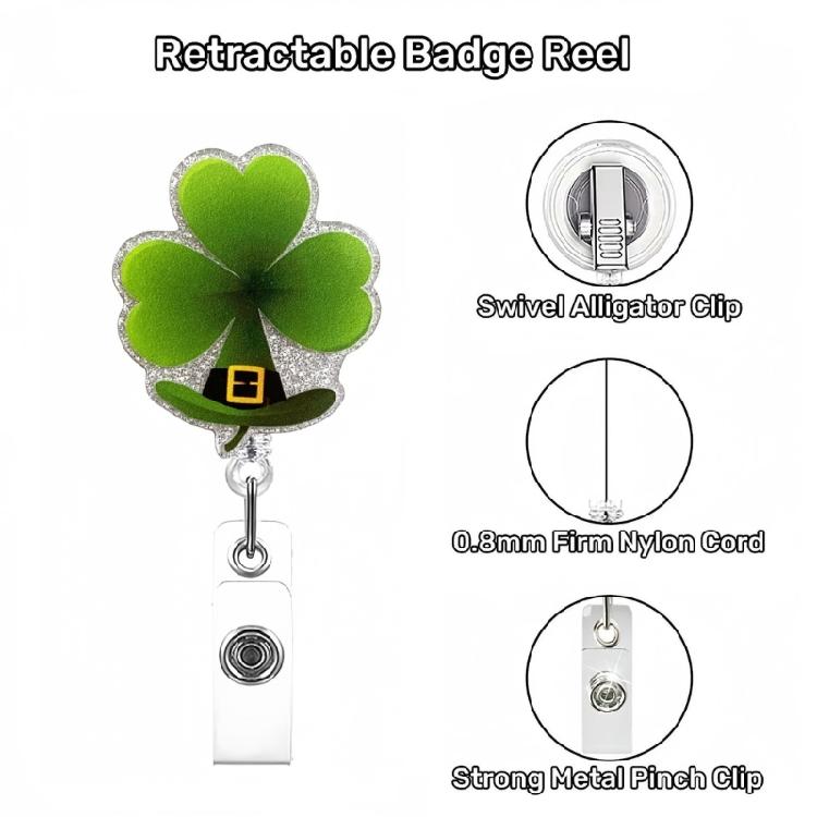 Patrick's Day Badge Holder Retractable Badge Reel with Metal Pocket Clip Doctor Nurse Badge Holder for Office