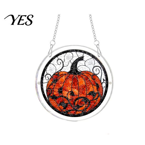 UV Printed Suncatcher Halloween Scary Bat Pumpkin Acrylic Jigsaw Puzzle Suncatcher, Stained Glass Style Unique Sun Catcher Gift Window Hanging