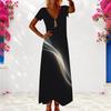 Women Plus Size V Neck Short Sleeve Dark Abstract Printed Maxi Dress