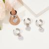 304 Stainless Steel Cuff Rings, with Alloy Rhinestone Heart Pendant, Stainless Steel Color, Inner Diameter: 17~18mm, 4pcs/set