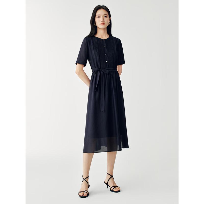 JUZUI Women's Embroidered Patchwork Cinched Waist Midi Dress