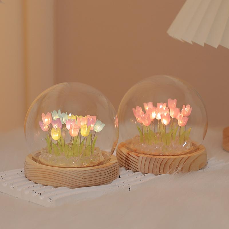 Handmade Tulip Night Light: DIY Luminous Flower Ornament for Festive Atmosphere and Desktop Decoration