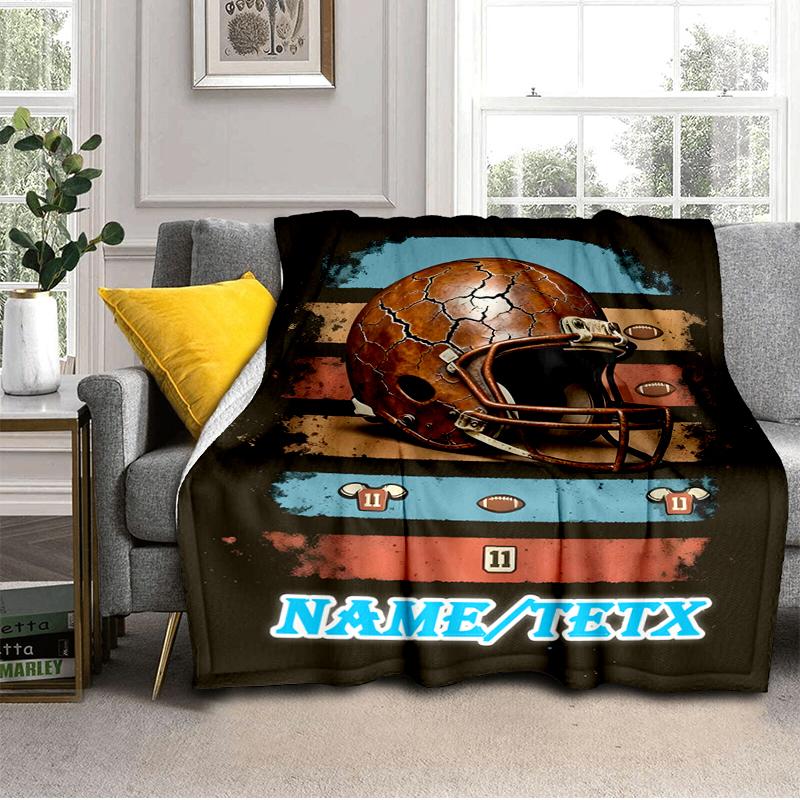 1PC Custom Name Football Helmet outdooor Flannel blankets Throw Blanket All-Season Throw Gift Bedspread for Couch, Bed, Camping Holiday Birthday gift