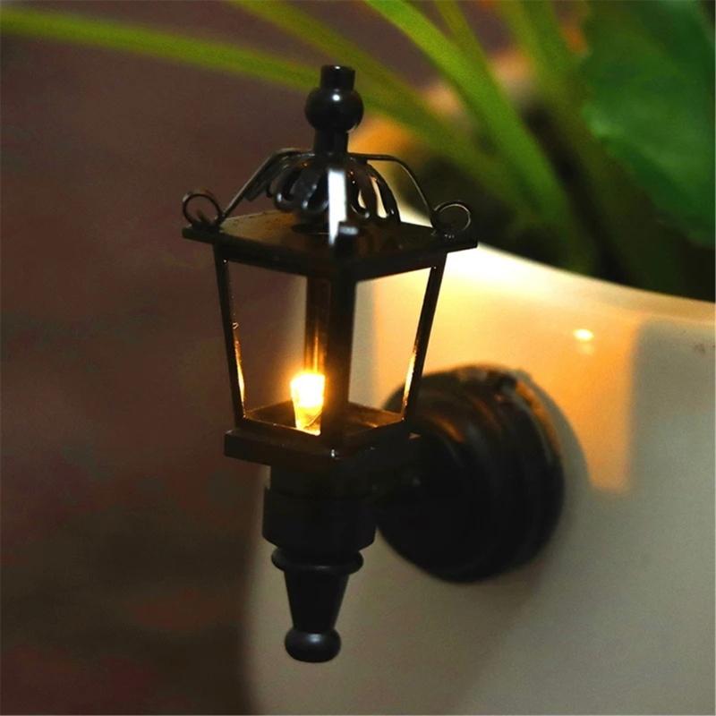 1/12 Scale Miniature Dollhouses Wall Lamp Black LED Wall Sconce for Garden Balcony Decoration Dollhouses Accessories