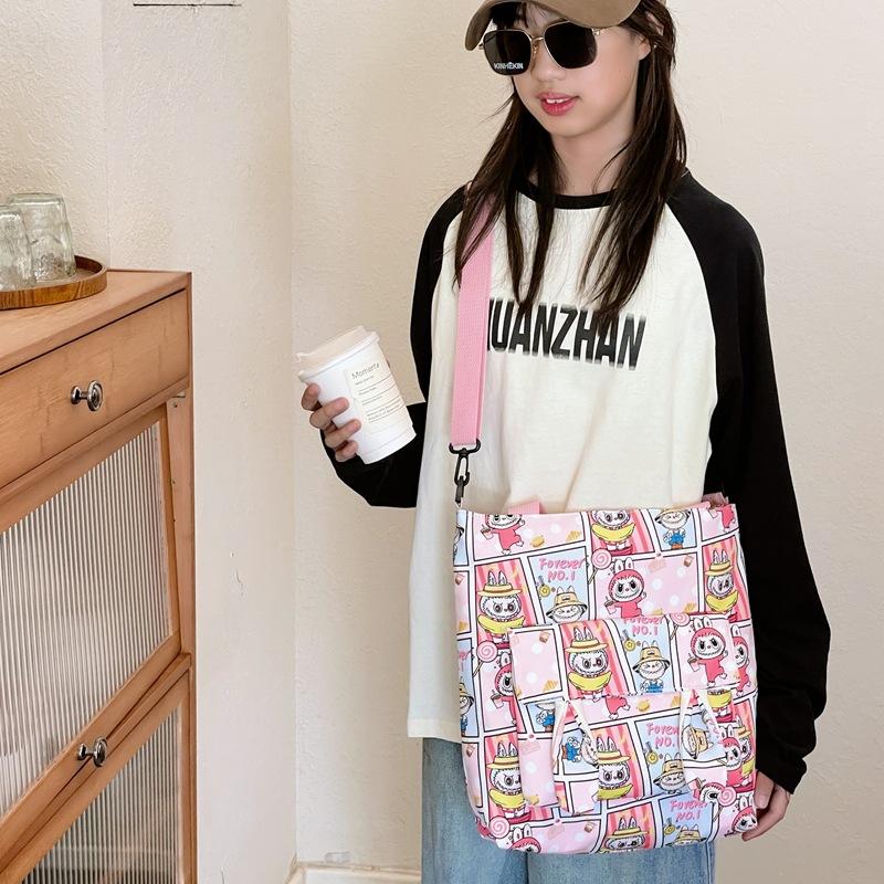 Labubu New Messenger Bag Student Tutoring Bag Shoulder Bag Female Cute Labubu Large Capacity Waterproof Tote Bag